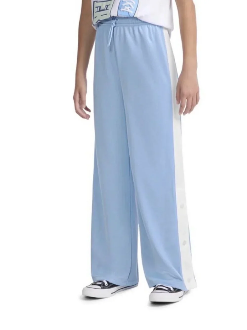 Converse Slacker Blue/White High Rise SnapTrim Track Pants Size Girls 10-11Y NWT